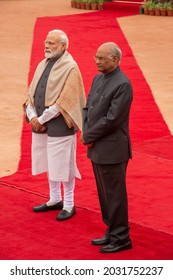 New Delhi, India-Feb 20, 2019: Candid Portrait Of Prime Minister Narendra Modi And President Ram Nath Kovind At The Presidential Palace In Delhi.