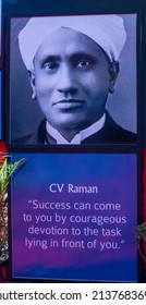 New Delhi, India-Feb 27 2022: Poster Of Indian Scientist Chandrasekhara Venkata Raman FRS Was An Indian Physicist At Mega Expo And Science. Book Fair 