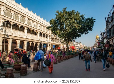 New Delhi, India-Jan 28 2022: Old Building At Chandni Chowk Road During Day Time In Winter