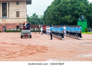 New Delhi, India-July 25 2017: New President Ram Nath Kovind Inspects A Guard Of Honor At The Presidential Palace After Being Sworn-in Of President.