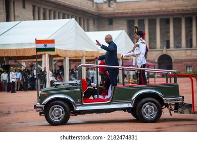 New Delhi, India-July 25 2017: New President Ram Nath Kovind Inspects A Guard Of Honor At The Presidential Palace After Being Sworn-in Of President.