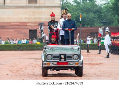 New Delhi, India-July 25 2017: New President Ram Nath Kovind Inspects A Guard Of Honor At The Presidential Palace After Being Sworn-in Of President.