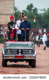 New Delhi, India-July 25 2017: New President Ram Nath Kovind Inspects A Guard Of Honor At The Presidential Palace After Being Sworn-in Of President.