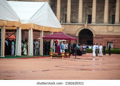 New Delhi, India-July 25 2017: VIP Guest And Ministers Standing Under Shade During The Oath Taking Ceremony Of Ram Nath Kovind As The 14th President Of India. 