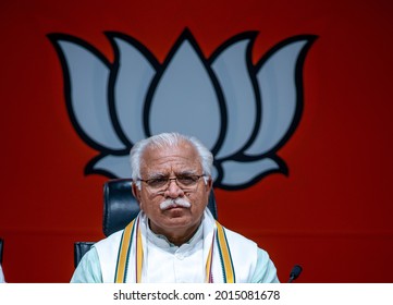 New Delhi, India-March 15 2019: Haryana Chief Minister Manohar Lal Khattar In A Press Conference At Bharatiya Janata Party (BJP) Headquarters 