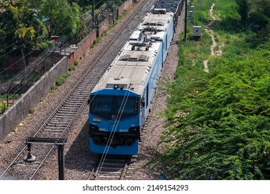 New Delhi, India-March 30 2022: WAG-12 electric freight locomotive of Indian Railways with a power output of 12,000 hp. Indian locomotive class WAG-12 developed by Alstom and Indian Railways 