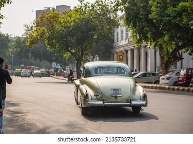 New Delhi, India-March 6 2022: 
 Antique Vintage Car On Road 