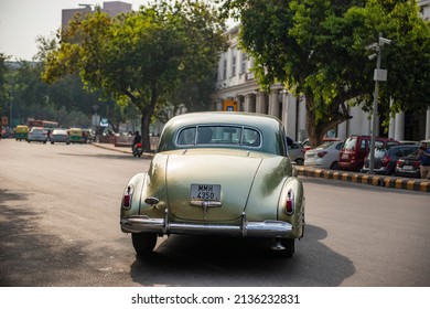 New Delhi, India-March 6 2022: 
 Antique Vintage Car On Road 