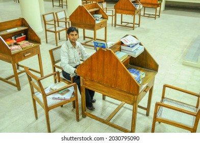 New Delhi, India-sep 1 2019: Student Reading Daily Newspaper In Library Of The Indira Gandhi National Open University (IGNOU), Central Open Learning University Located At Maidan Garhi, New Delhi