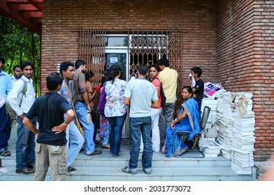 New Delhi, India-Sep 1 2019: Students Submitting Admission Form At The Indira Gandhi National Open University (IGNOU), Central Open Learning University Located At New Delh