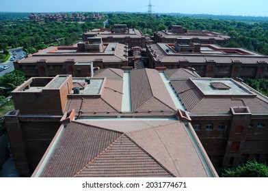 New Delhi, India-Sep 1 2019: Top Roof Of Campus Building At The Indira Gandhi National Open University (IGNOU), Central Open Learning University Located At Maidan Garhi, New Delhi, India