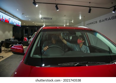 New Delhi, India-September 22 2020:  Red Hector Car In MG Motor Showroom In New Delhi.