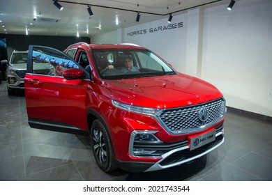 New Delhi, India-September 22 2020:  Red Hector Car In MG Motor Showroom In New Delhi.