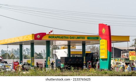 New Delhi - Mar 08, 2022 - View Of Indraprastha Gas Limited CNG Fuel Pump With Logo