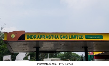 New Delhi - Sept 09, 2019 - View Of Indraprastha Gas Limited CNG Fuel Pump With Logo