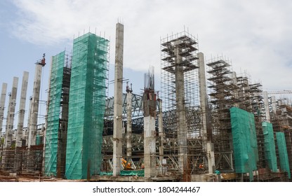 New Delhi/India - 06/14/2019: An Under Construction Building Of Pragati Maidan In New Delhi.