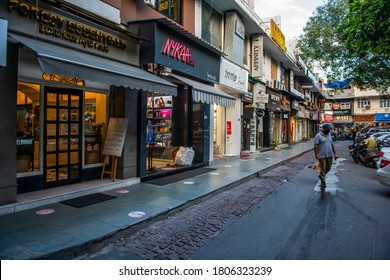 New Delhi/India-Aug 31 2020:empty Market Due To Covid-19  Khan Market  One Of The Most Famous Shopping Center In India . Indian Economy Decrease By A Record 23.9 Per Cent Of This Quarter