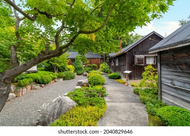 New Denver, BC, Canada - September 5 2021: Interior grounds, homes and garden in the Nikkei Internment Memorial Centre dedicated to the Japanese who were incarcerated in World War II.