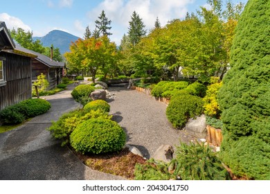 New Denver, BC, Canada - September 5 2021: Interior grounds, homes and garden in the Nikkei Internment Memorial Centre dedicated to the Japanese who were incarcerated in World War II.