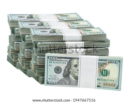 New design dollar bundles isolated on white background. 100- hundred dollar bucks. Including clipping path	
