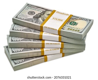 New design US 100 American dollar bundles isolated on white background. Including clipping path - Shutterstock ID 2076331021