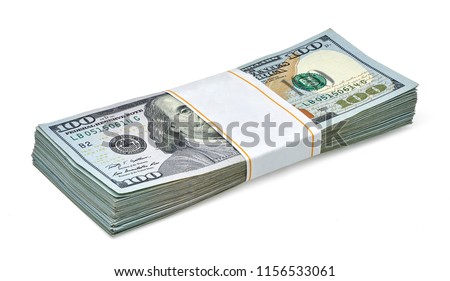 New design US Dollar bills bundle isolated on white background including clipping path.