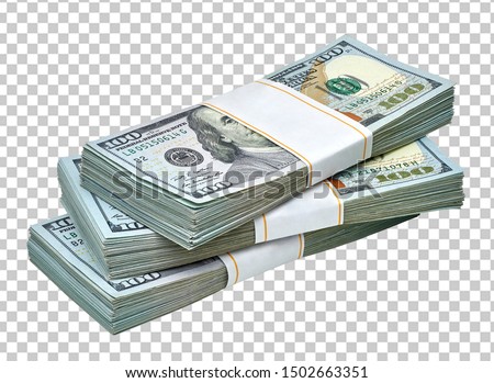 New design US Dollar bills bundles stack on checkered background.