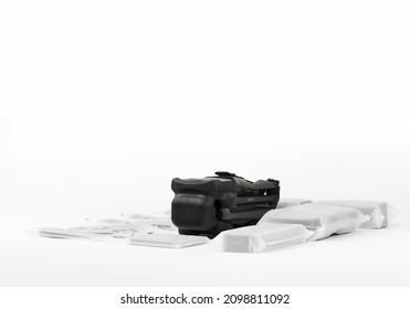 New DJI Mavic 3 Drone On A White Background When Unpacking. Dajiang Innovations Technology Co., Ltd (DJI) World Leader Developer And Manufacturers In UAV. 17.12.2021, Rostov Region, Russia.