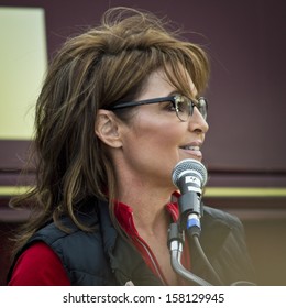 NEW EGYPT, NEW JERSEY/USA  OCTOBER 12: Former Alaska Governor And Political Superstar Sarah Palin At The Tea Party Rally For Steve Lonegan On October 12 2013 In New Egypt New Jersey.