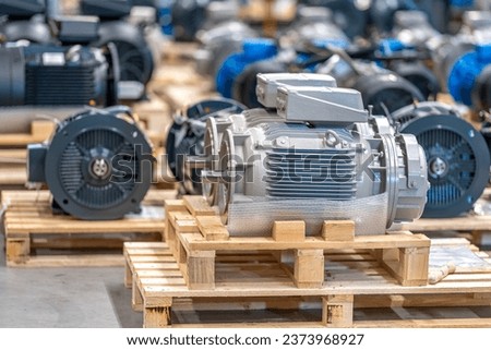 new electric motors on pallets in the warehouse