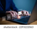 New email notification concept for business e-mail communication and digital marketing. Inbox, receiving electronic message alert. Business people, email in virtual screen. Internet technology.