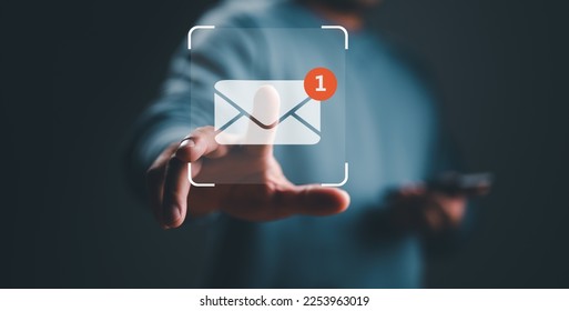 New email notification concept for business e-mail communication and digital marketing. Inbox receiving electronic message alert. business people touch on email in virtual screen. internet technology.