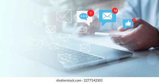 New email notification concept for business e-mail communication and digital marketing, Inbox receiving electronic message alert, email marketing concept, internet technology social media