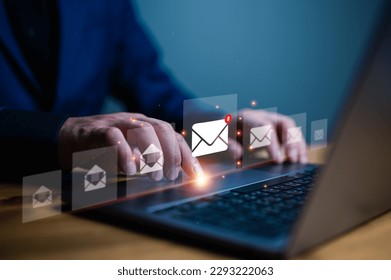 New email notification concept for business e-mail communication and digital marketing. Inbox, receiving electronic message alert. Business people, email in virtual screen. Internet technology. - Shutterstock ID 2293222063