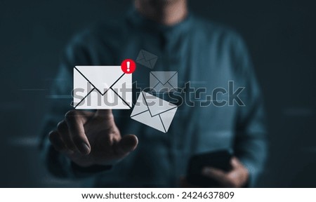 New email notification concept. Man touching email virtual. Business send e-mail communication, internet technology, Inbox receiving message alert, electronic mail spam, Phishing and Scam mail, junk,
