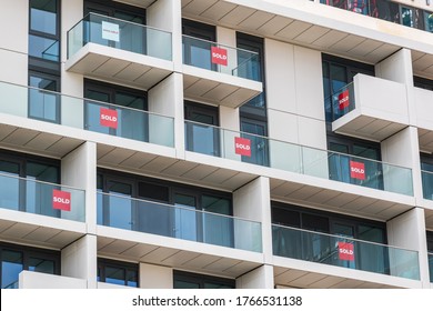 New empty apartments with sold and available signs in Islington, London - Shutterstock ID 1766531138