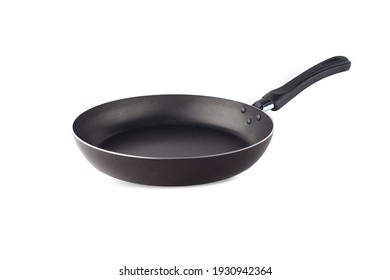 New Empty Frying Grill Metal Pan For Cooking Isolated On White Background. Empty Skillet Cast Iron Pan For Copy Space.