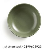 new empty green ceramic bowl isolated on white background, top view