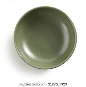 new empty green ceramic bowl isolated on white background, top view