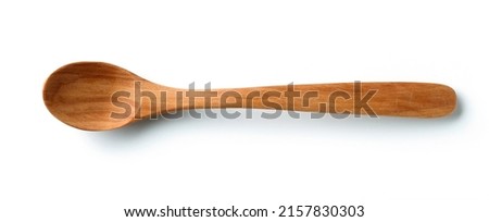 new empty wooden spoon isolated on white background, top view