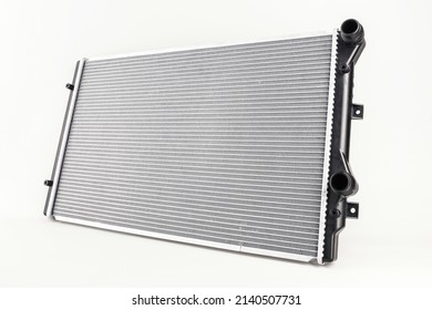 New Engine Cooling Radiator Is On White Background Angle View