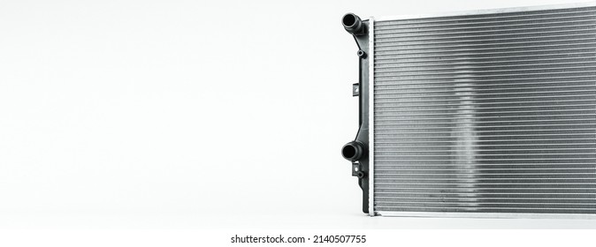 New Engine Cooling Radiator Is On White Background With Copy Space