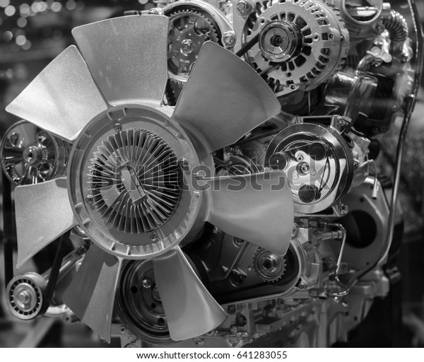 New engine fan of the modern car.The car engine,A\
fragment of the engine,