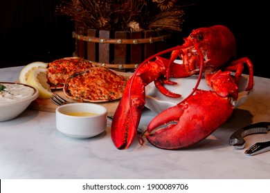 New England Lobster Dinner With Baked Stuffed Clams And Clam Chowder