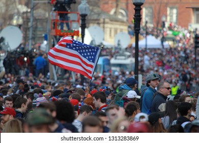 New England Patriots 53th Super Bowl Championship Parade In Boston On Feb. 5, 2019. Crowed People Took Part.