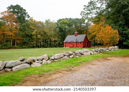 New England red barn in autumn countryside