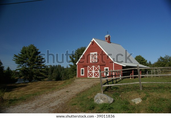 New England Red Barn Fence Against Stock Photo Edit Now 39011836