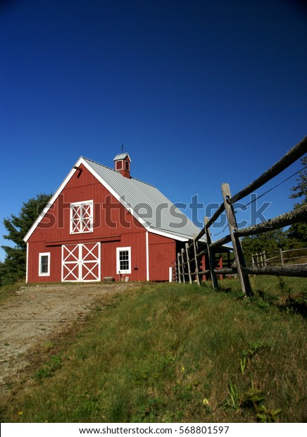 New England Red Barn Fence Against Stock Photo Edit Now 568801597