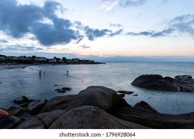 New England Rocky Beach Scenes During Sunset.