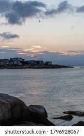 New England Rocky Beach Scenes During Sunset.